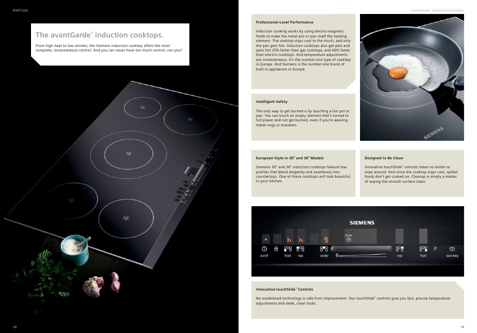 The avantgarde, Induction cooktops | Siemens 30inc Stainless Gas Cooktop User Manual | Page 10 / 28