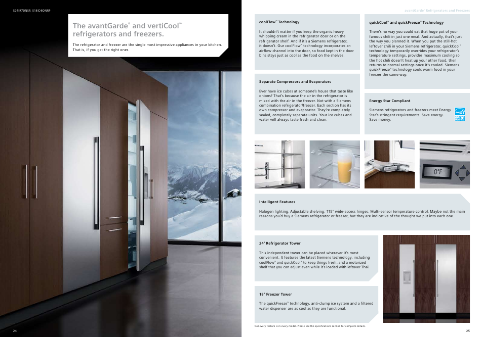 The avantgarde, And verticool, Refrigerators and freezers | Siemens 30inc Stainless Gas Cooktop User Manual | Page 13 / 28