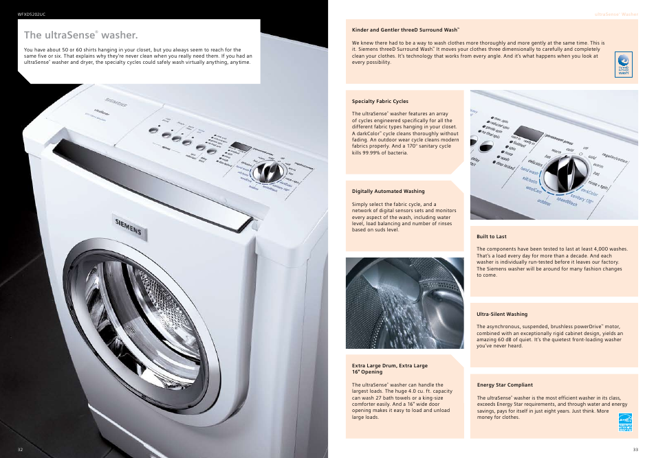 The ultrasense, Washer | Siemens 30inc Stainless Gas Cooktop User Manual | Page 17 / 28