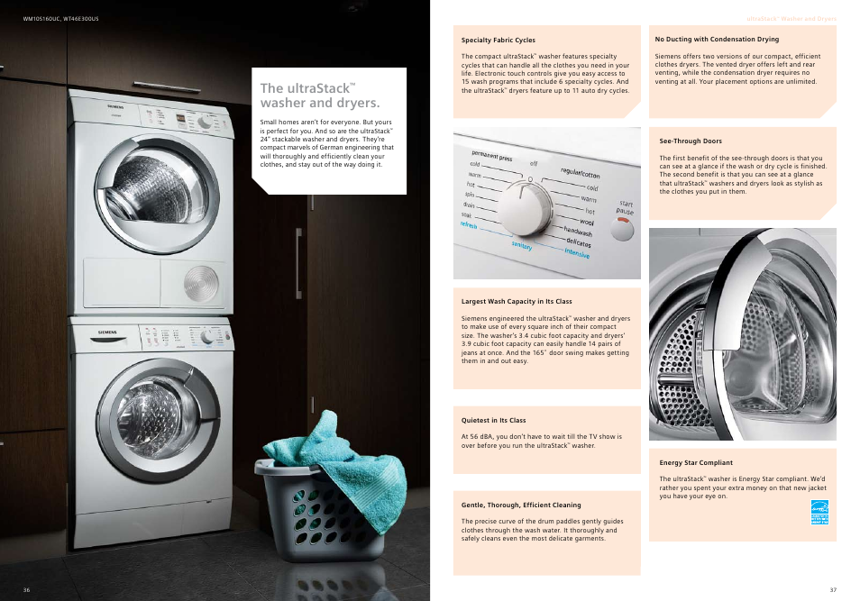 The ultrastack, Washer and dryers | Siemens 30inc Stainless Gas Cooktop User Manual | Page 19 / 28