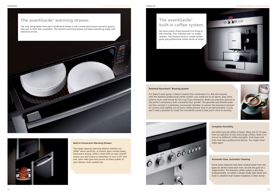 The avantgarde, Built-in coffee system, Warming drawer | Siemens 30inc Stainless Gas Cooktop User Manual | Page 7 / 28