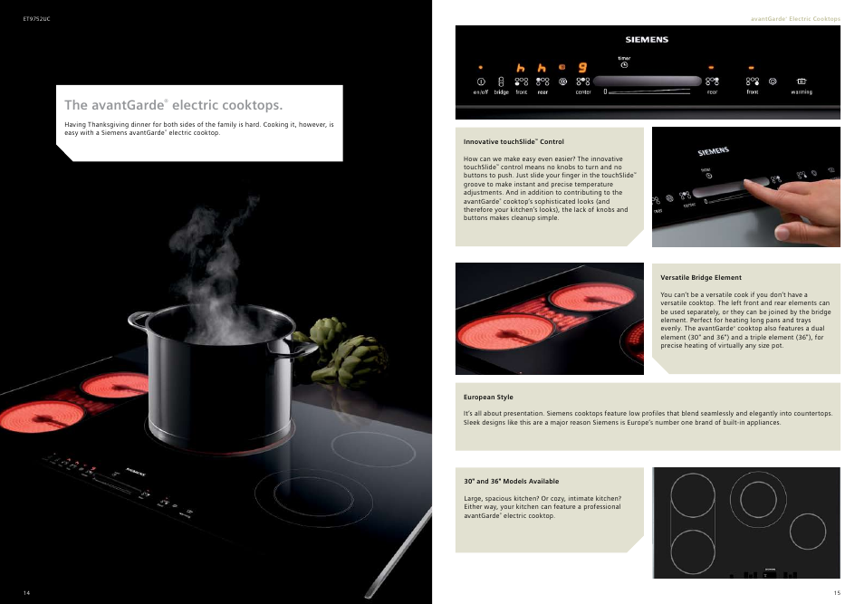 The avantgarde, Electric cooktops | Siemens 30inc Stainless Gas Cooktop User Manual | Page 8 / 28