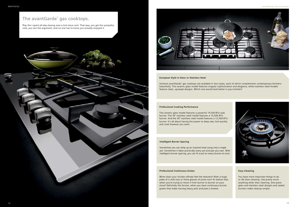 The avantgarde, Gas cooktops | Siemens 30inc Stainless Gas Cooktop User Manual | Page 9 / 28