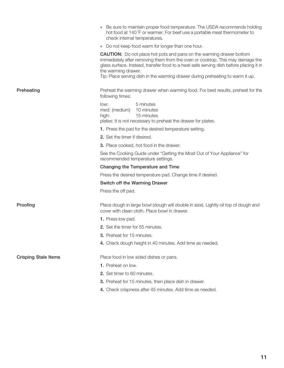 Siemens 30inc Warming Drawer User Manual | Page 11 / 48