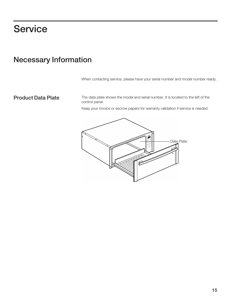 Service, Necessary information | Siemens 30inc Warming Drawer User Manual | Page 15 / 48