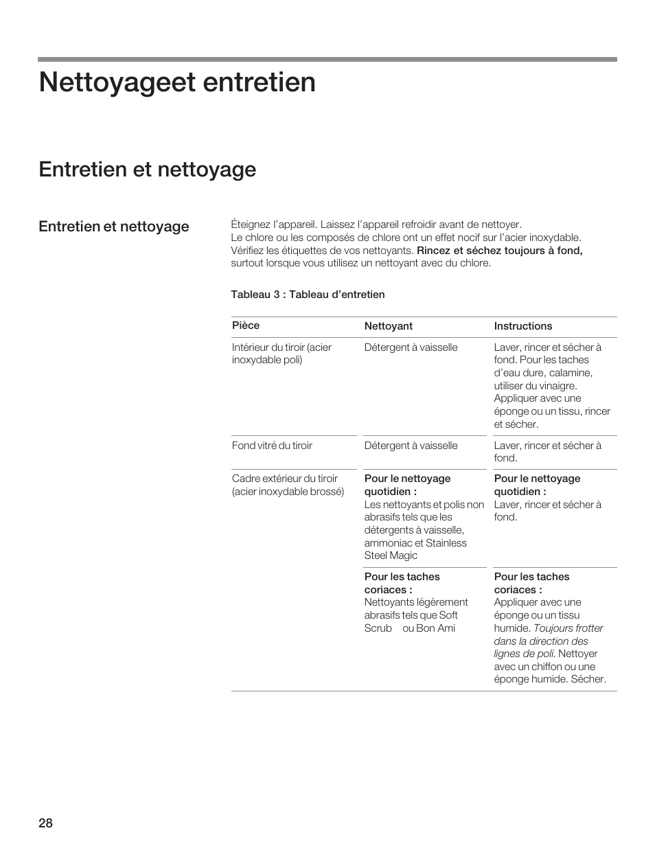 Nettoyageet entretien, Entretien et nettoyage | Siemens 30inc Warming Drawer User Manual | Page 28 / 48