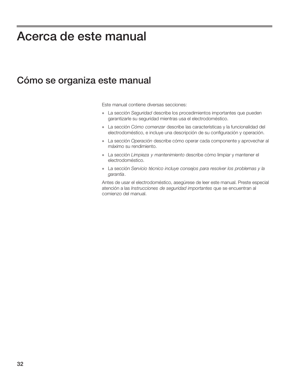 Acerca de este manual, Cómo se organiza este manual | Siemens 30inc Warming Drawer User Manual | Page 32 / 48