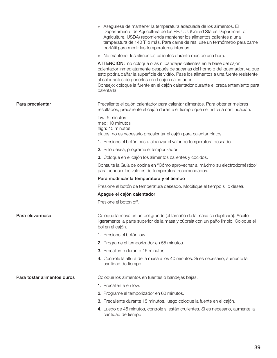 Siemens 30inc Warming Drawer User Manual | Page 39 / 48