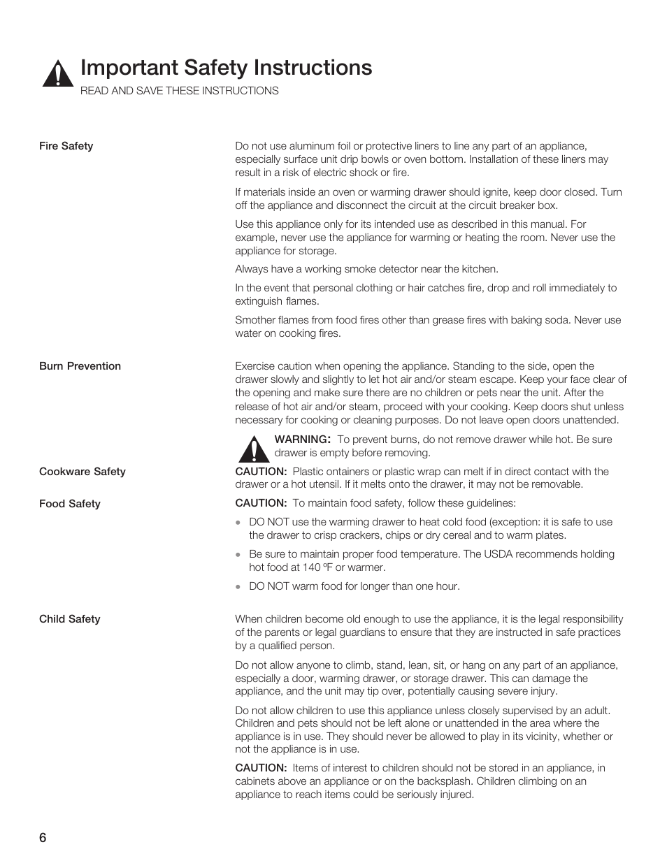 Important safety instructions | Siemens 30inc Warming Drawer User Manual | Page 6 / 48