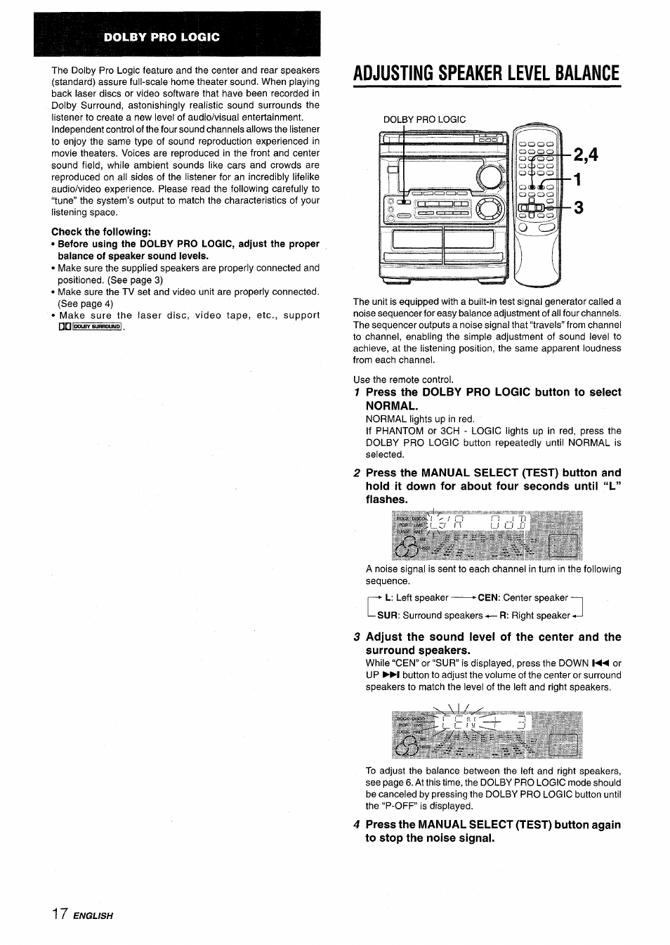 Adjusting speaker level balance | Aiwa CX-NMT50 User Manual | Page 18 / 80
