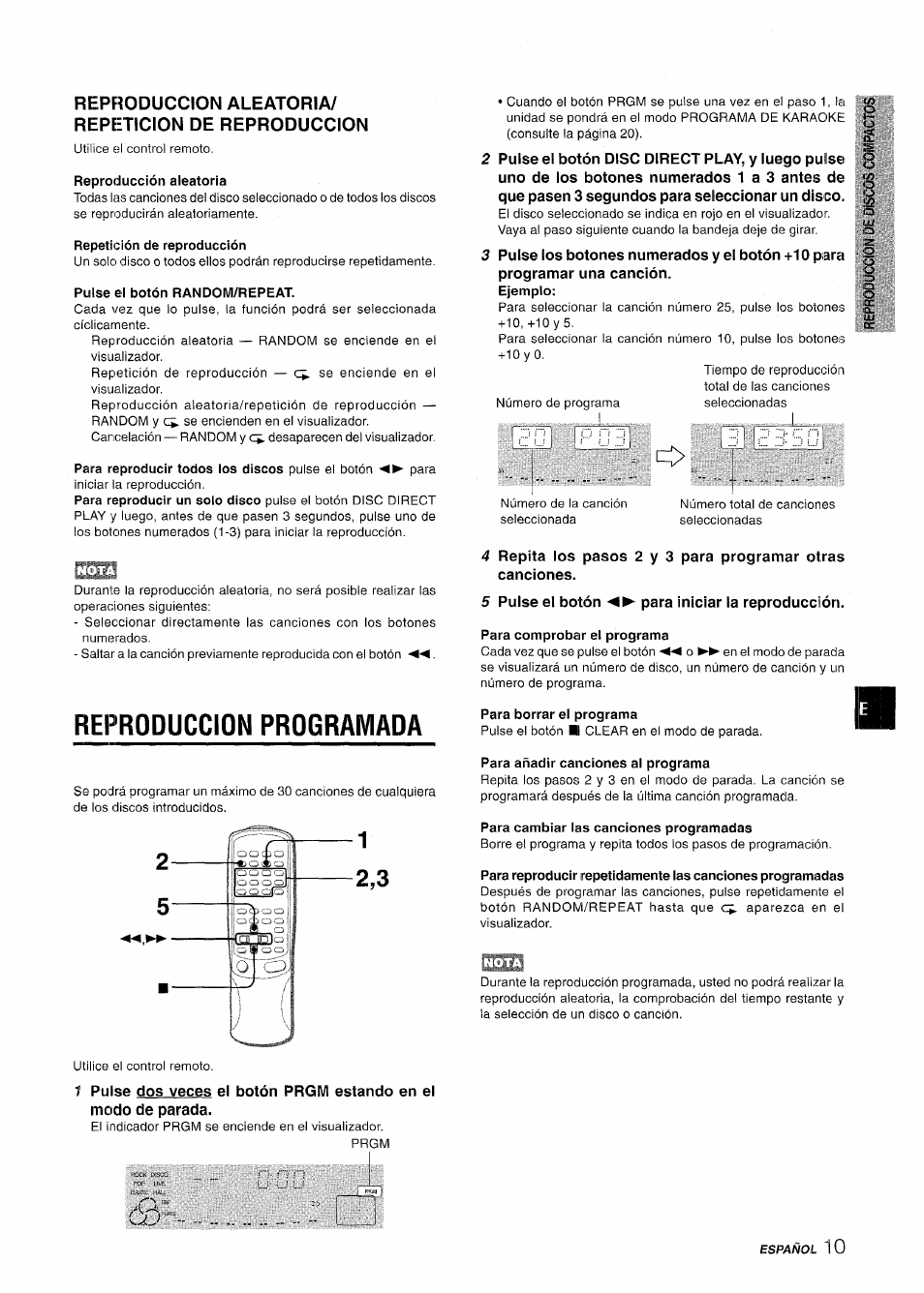 Reproducción aleatoria, Repetición de reproducción, Reproduccion programada | Para comprobar el programa, Para borrar el programa, Para añadir canciones al programa, Para cambiar las canciones programadas, O: f"j | Aiwa CX-NMT50 User Manual | Page 37 / 80