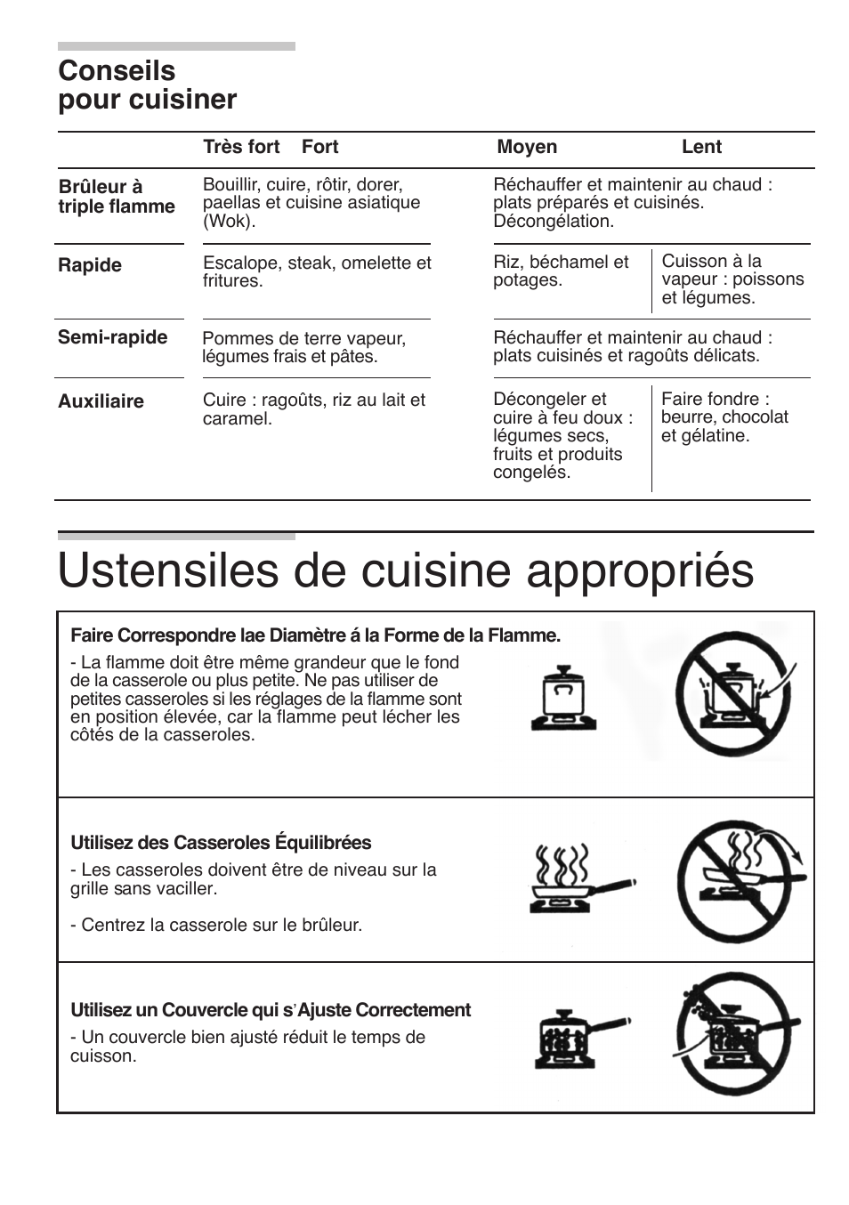 Ustensiles de cuisine appropriés, Conseils pour cuisiner | Siemens 30inc Stainless Gas Cooktop User Manual | Page 35 / 65