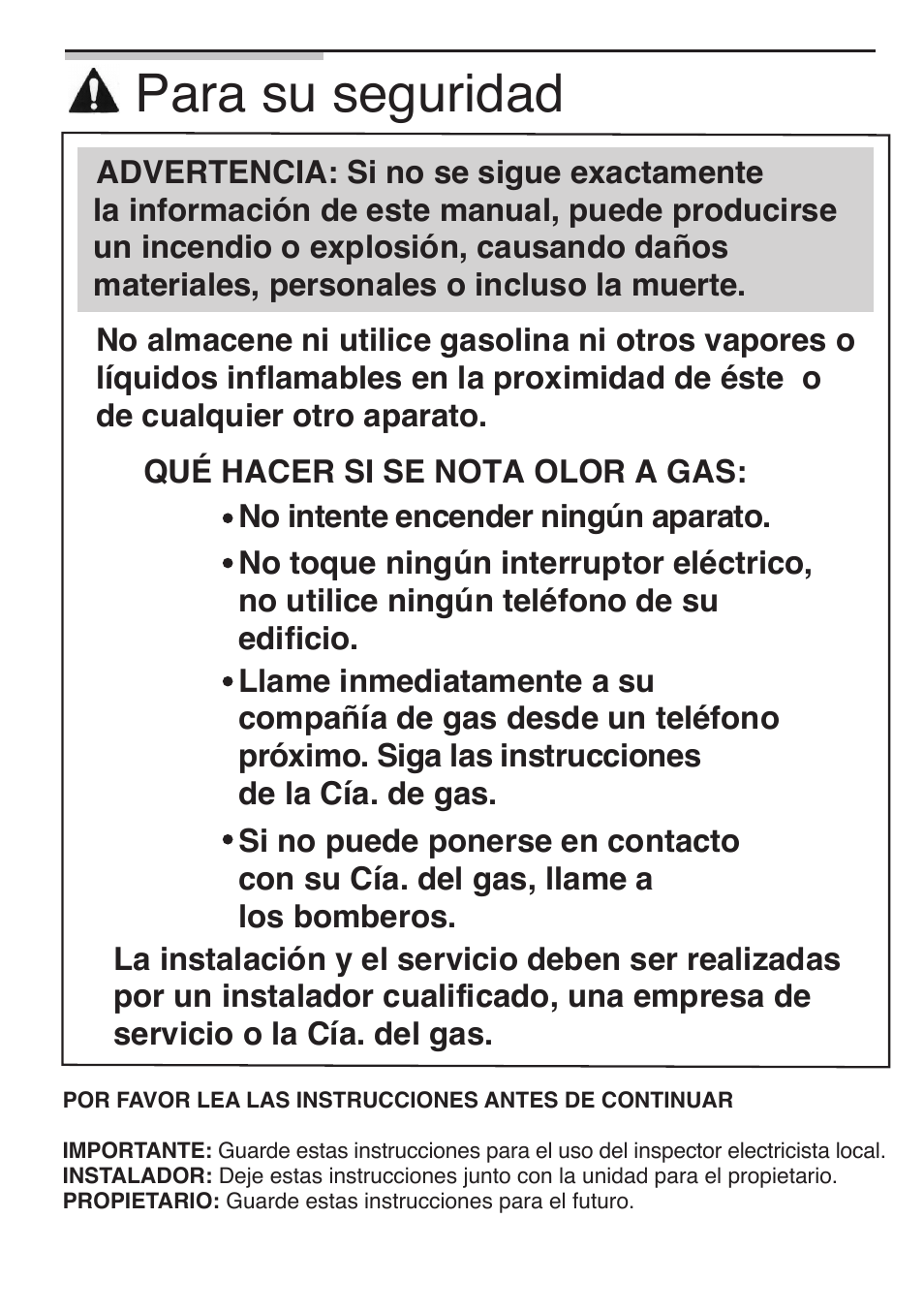 Para su seguridad | Siemens 30inc Stainless Gas Cooktop User Manual | Page 47 / 65