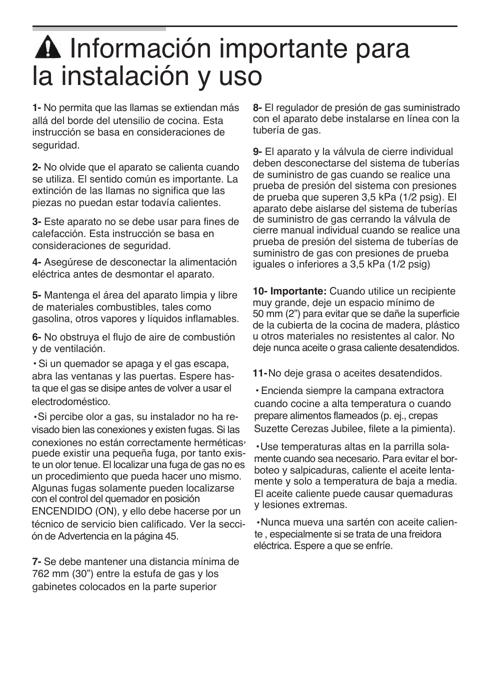 Información importante para la instalación y uso | Siemens 30inc Stainless Gas Cooktop User Manual | Page 48 / 65