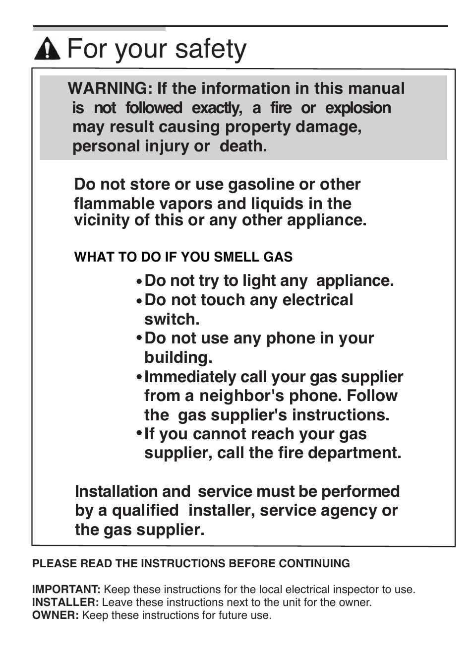 For your safety | Siemens 30inc Stainless Gas Cooktop User Manual | Page 5 / 65