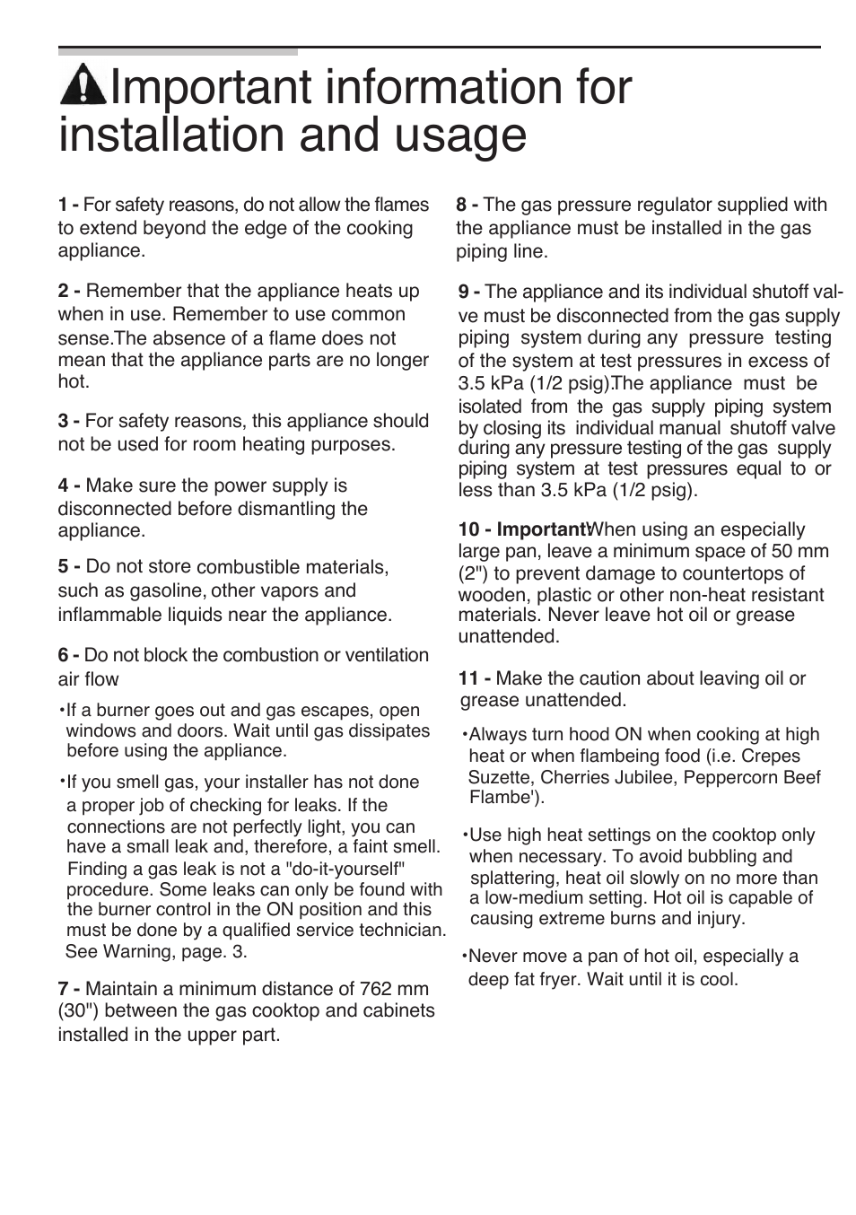 And usage, Installation important information for | Siemens 30inc Stainless Gas Cooktop User Manual | Page 6 / 65