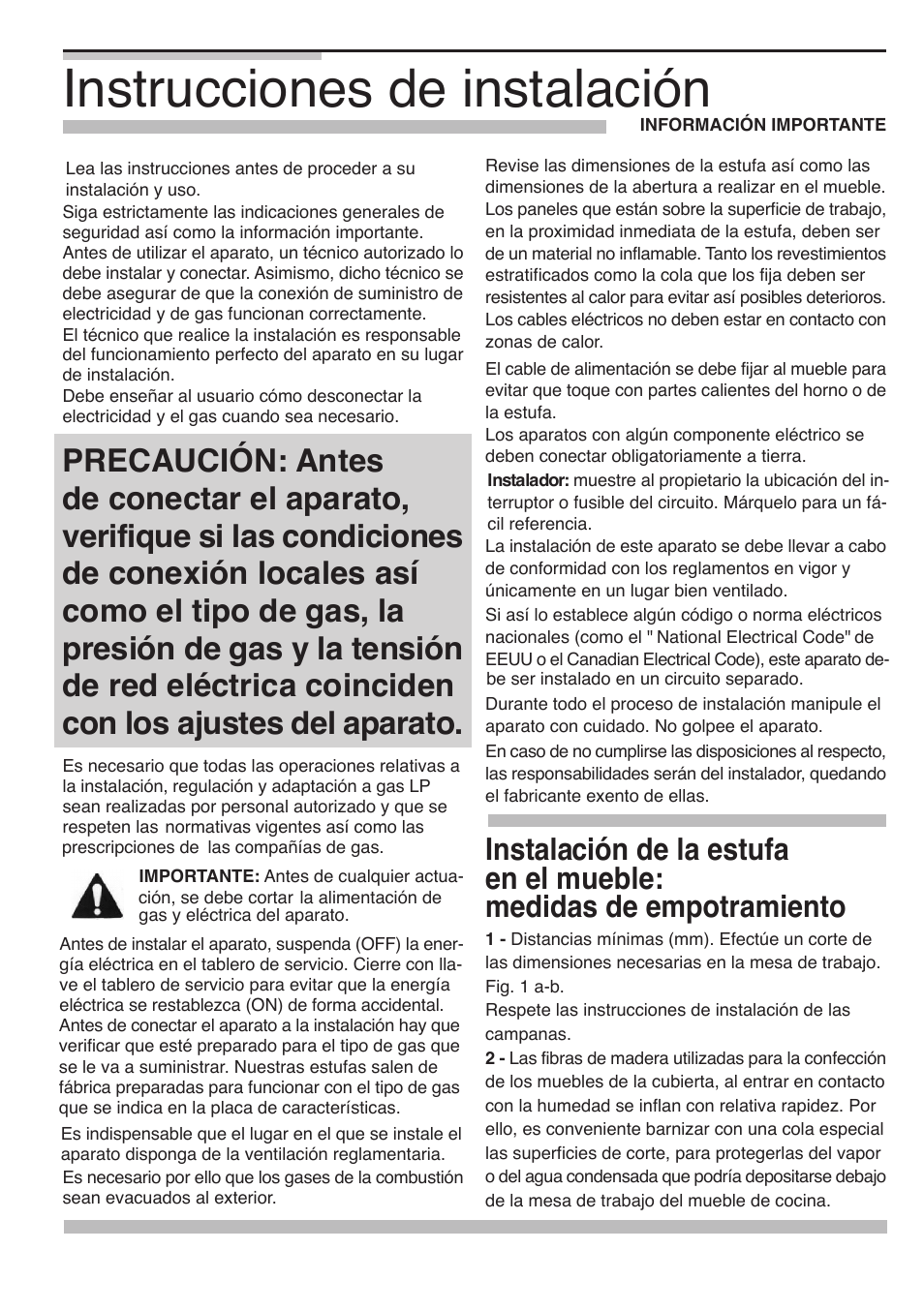 Instrucciones de instalación | Siemens 30inc Stainless Gas Cooktop User Manual | Page 60 / 65