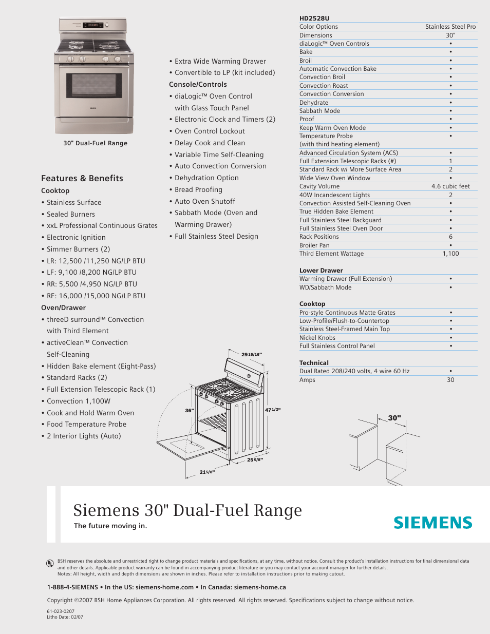Siemens Dual Fuel Range User Manual | 1 page