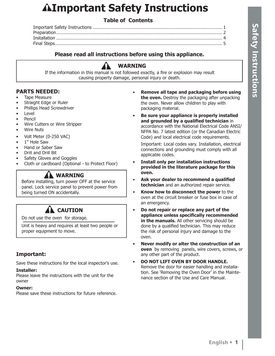 Important safety instructions | Siemens 30inc Electric Double Oven User Manual | Page 3 / 20