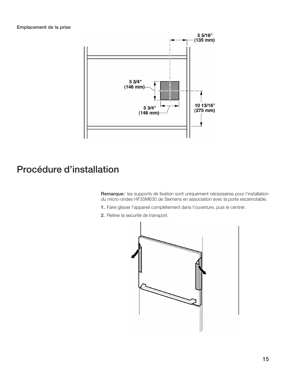 Procédure d'installation | Siemens 30inc Microwave with liftDoor User Manual | Page 15 / 32