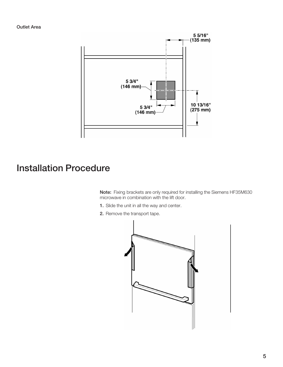 Installation procedure | Siemens 30inc Microwave with liftDoor User Manual | Page 5 / 32