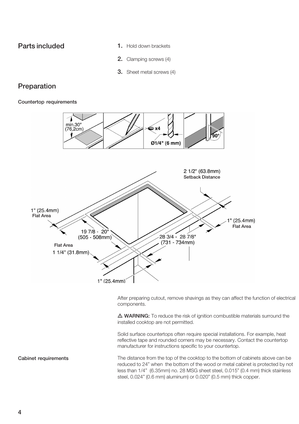 Parts included preparation | Siemens 30inc Electric Cooktop User Manual | Page 4 / 20