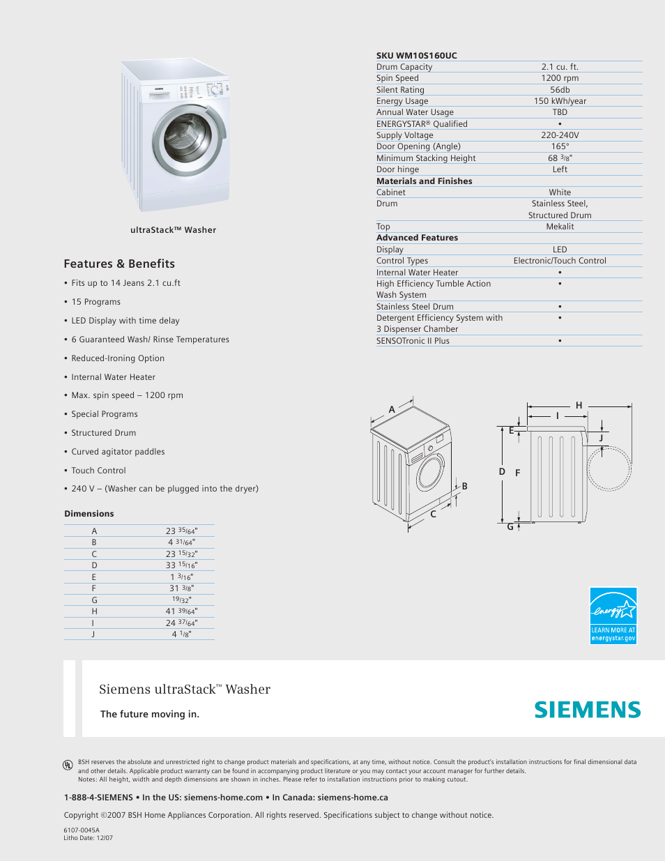 Siemens 24 Stackable Washer User Manual | 1 page