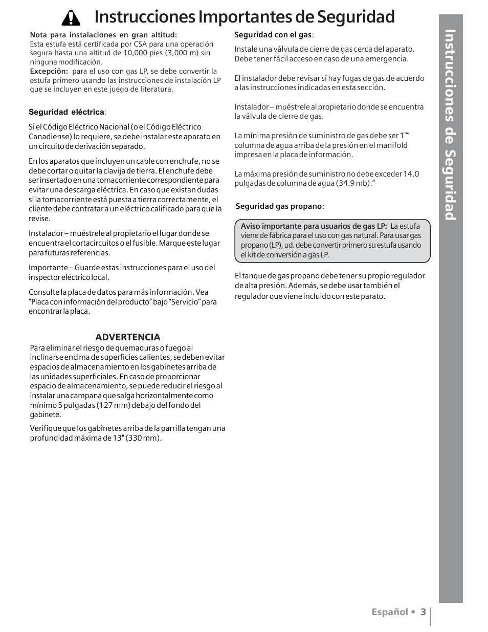 Instrucciones importantes de seguridad | Siemens Gas Range User Manual | Page 25 / 32