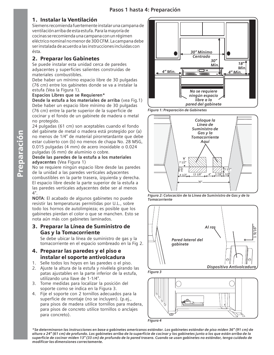 Preparar los gabinetes | Siemens Gas Range User Manual | Page 26 / 32