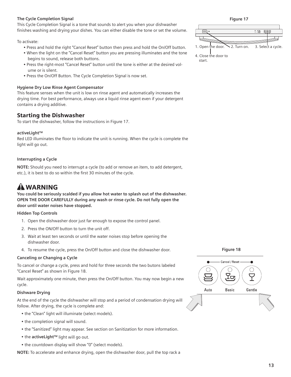 Warning, Starting the dishwasher | Siemens hiDefinition 48 dBA Dishwasher User Manual | Page 13 / 64