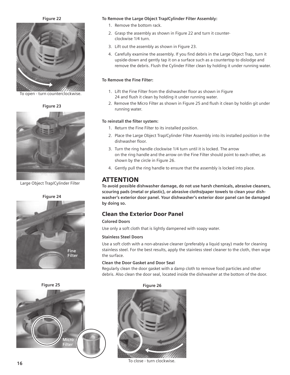 Attention, Clean the exterior door panel | Siemens hiDefinition 48 dBA Dishwasher User Manual | Page 16 / 64