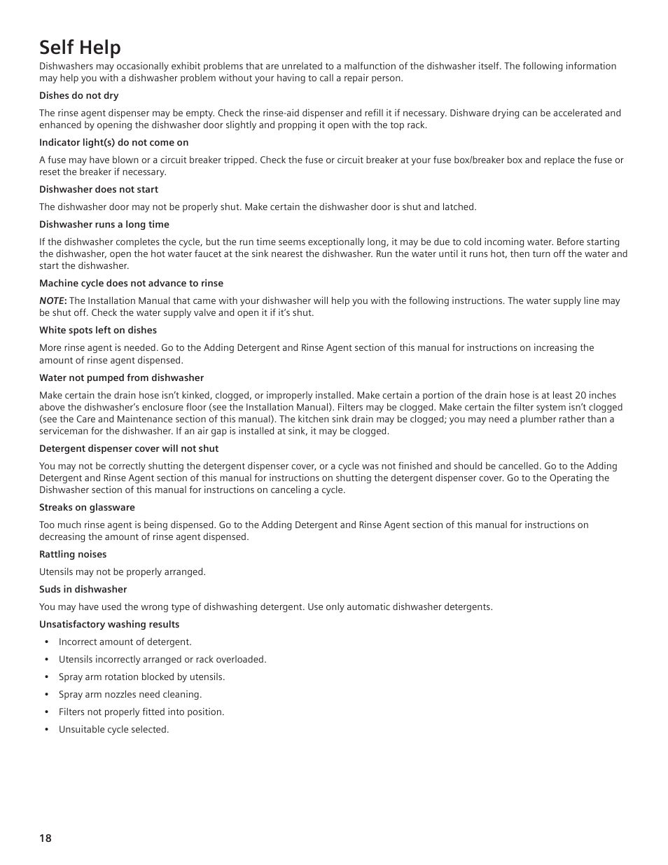 Self help | Siemens hiDefinition 48 dBA Dishwasher User Manual | Page 18 / 64
