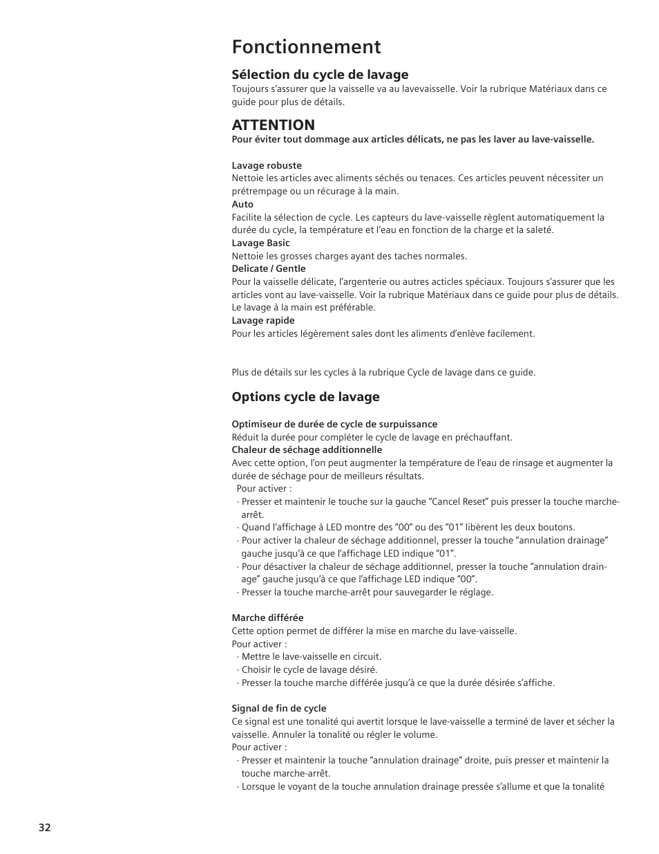 Fonctionnement, Attention | Siemens hiDefinition 48 dBA Dishwasher User Manual | Page 32 / 64