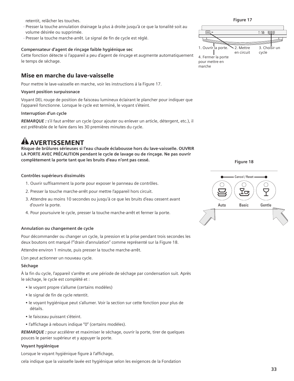 Avertissement, Mise en marche du lave-vaisselle | Siemens hiDefinition 48 dBA Dishwasher User Manual | Page 33 / 64