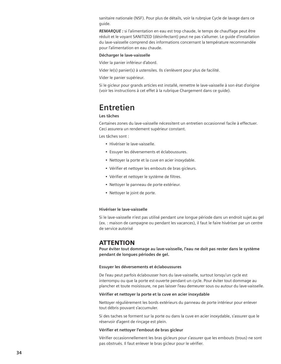 Entretien, Attention | Siemens hiDefinition 48 dBA Dishwasher User Manual | Page 34 / 64