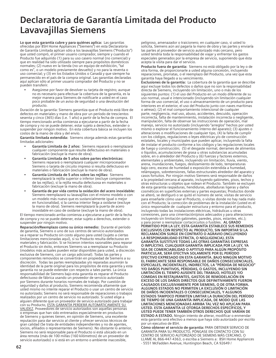 Siemens hiDefinition 48 dBA Dishwasher User Manual | Page 62 / 64