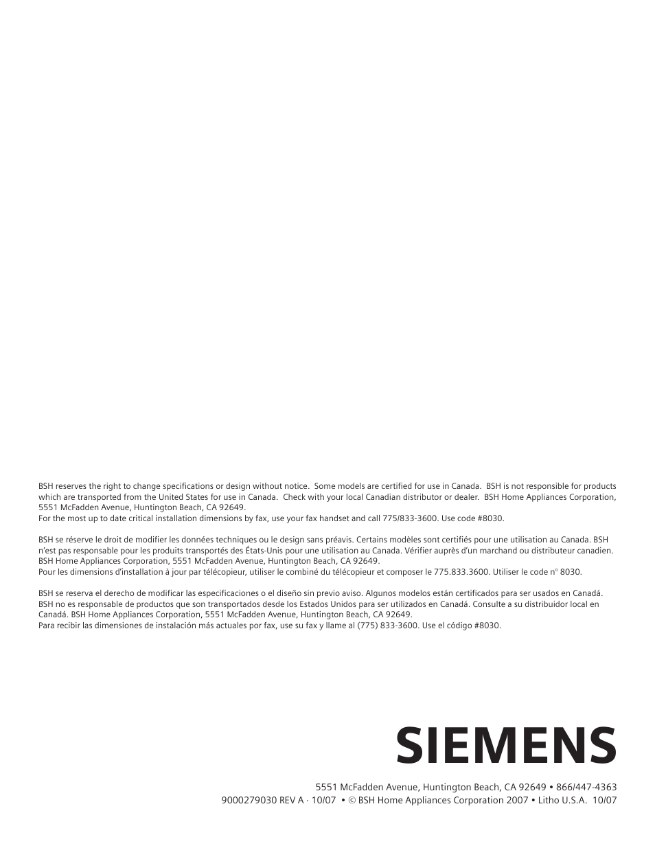 Siemens | Siemens hiDefinition 48 dBA Dishwasher User Manual | Page 64 / 64