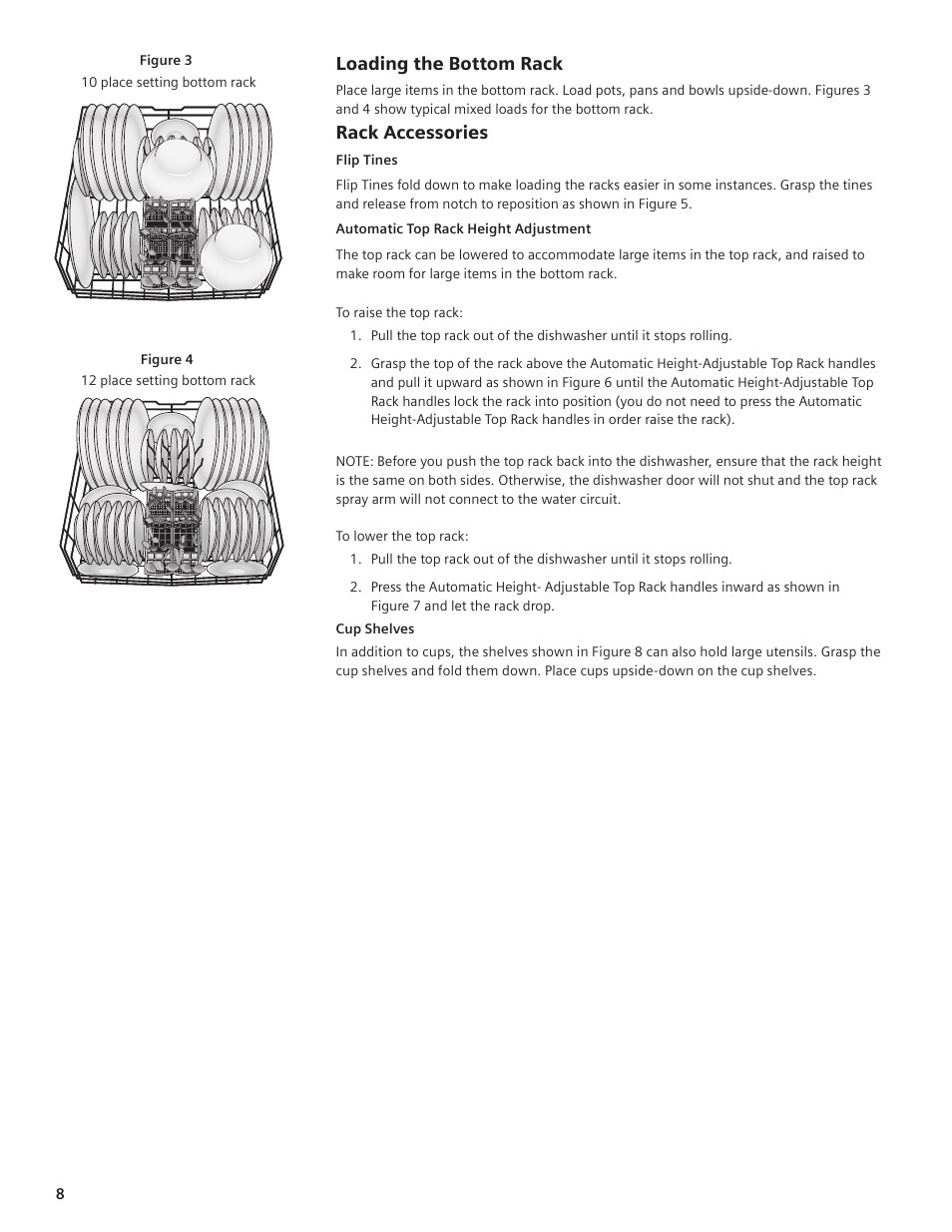 Loading the bottom rack, Rack accessories | Siemens hiDefinition 48 dBA Dishwasher User Manual | Page 8 / 64