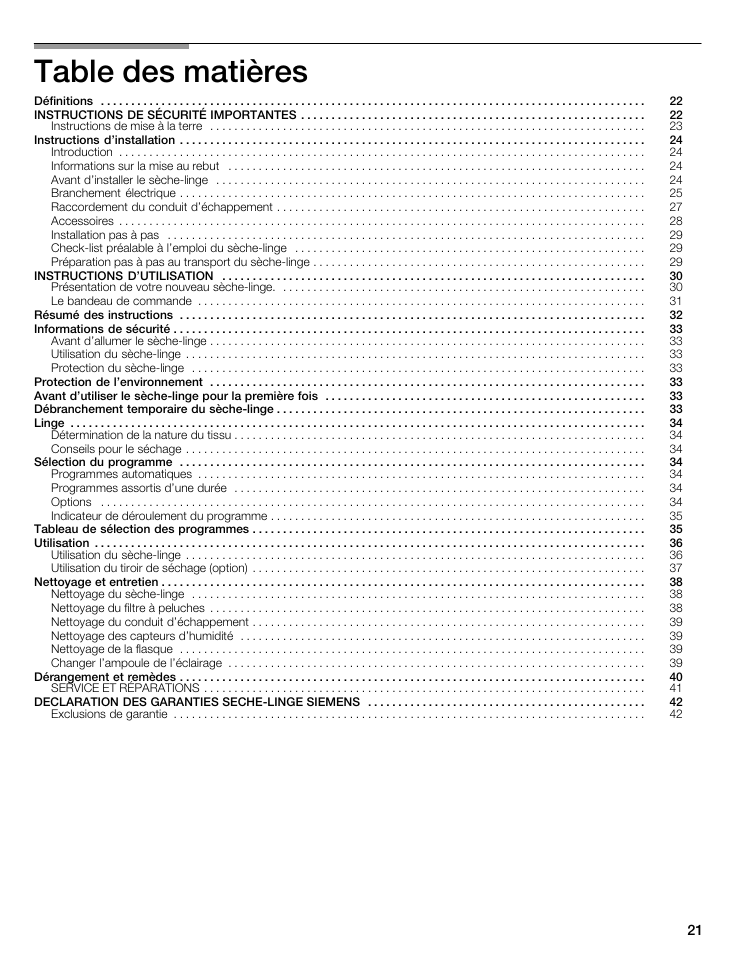Siemens 27 Electric Dryer User Manual | Page 21 / 64