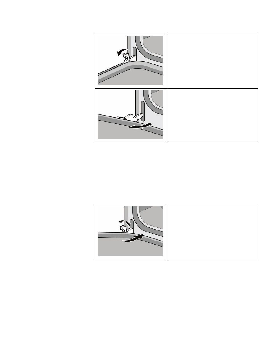 Open the door completely, Flip levers on hinges toward you, Place the door in a convenient and stable location | Installing the oven, Open door all the way to expose hinges and slots | Siemens 30inc iSlide Single Oven User Manual | Page 10 / 40