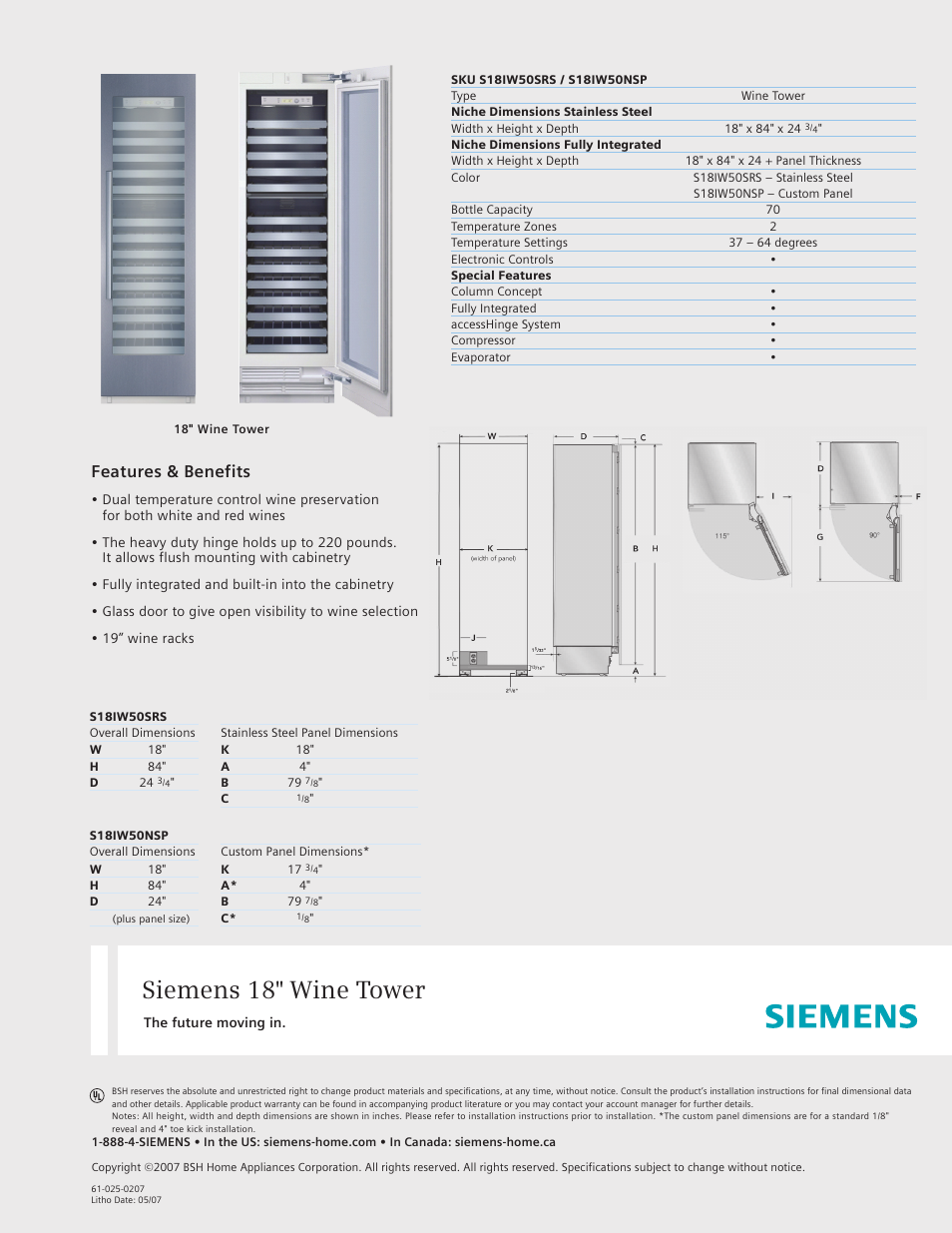 Siemens 18inc Wine Tower User Manual | 1 page