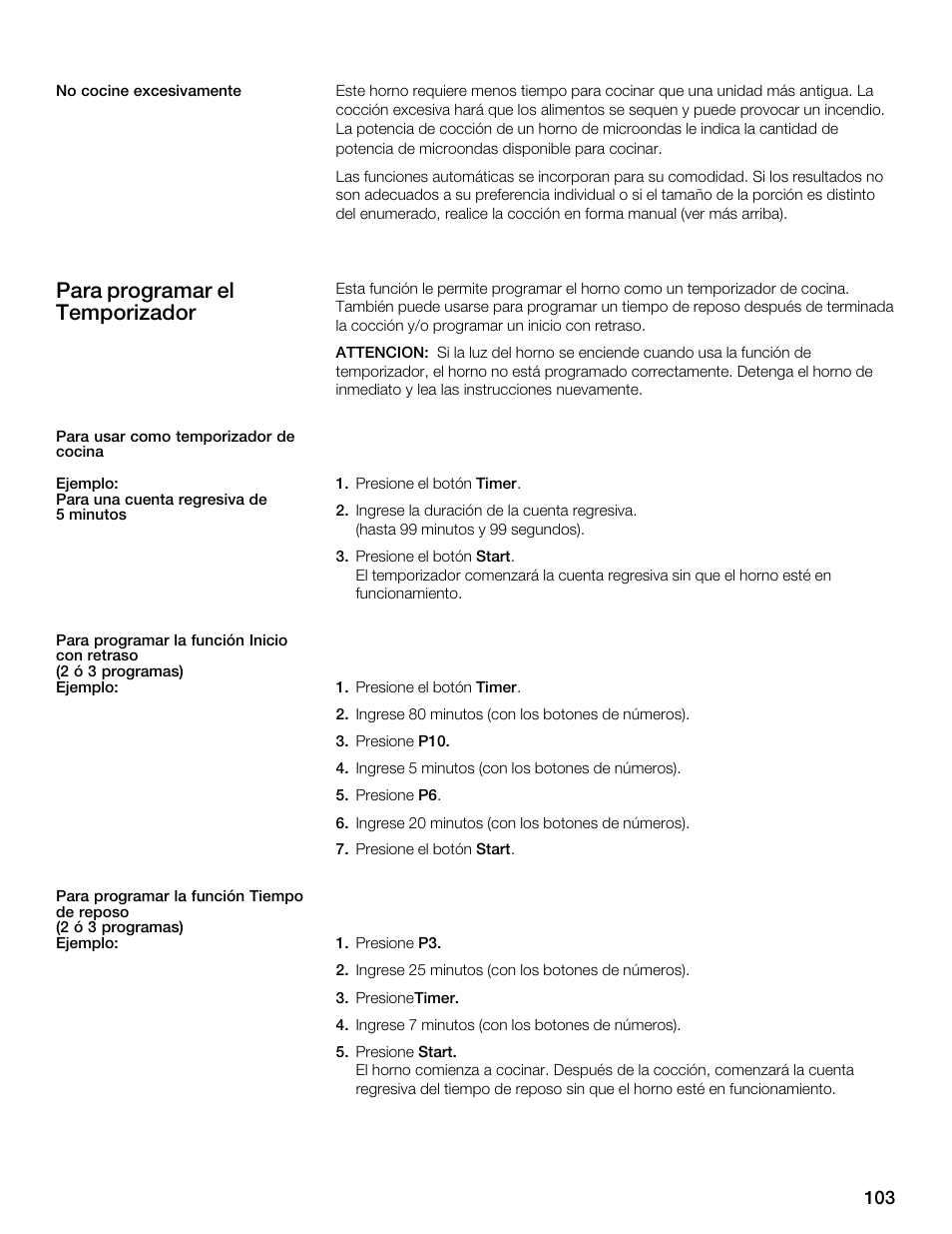 Para programar el temporizador | Siemens 30 Convection Microwave User Manual | Page 103 / 136