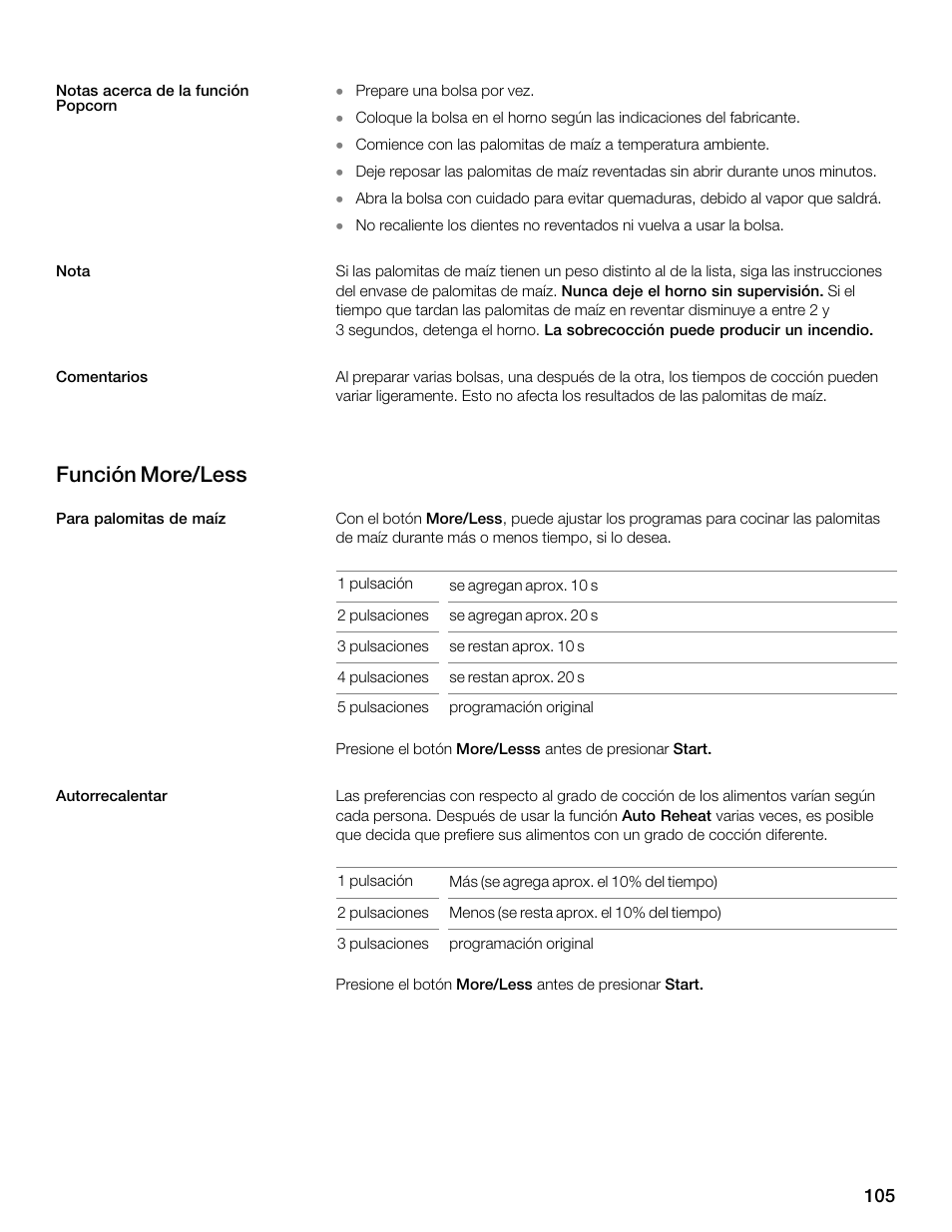 Función more/less | Siemens 30 Convection Microwave User Manual | Page 105 / 136