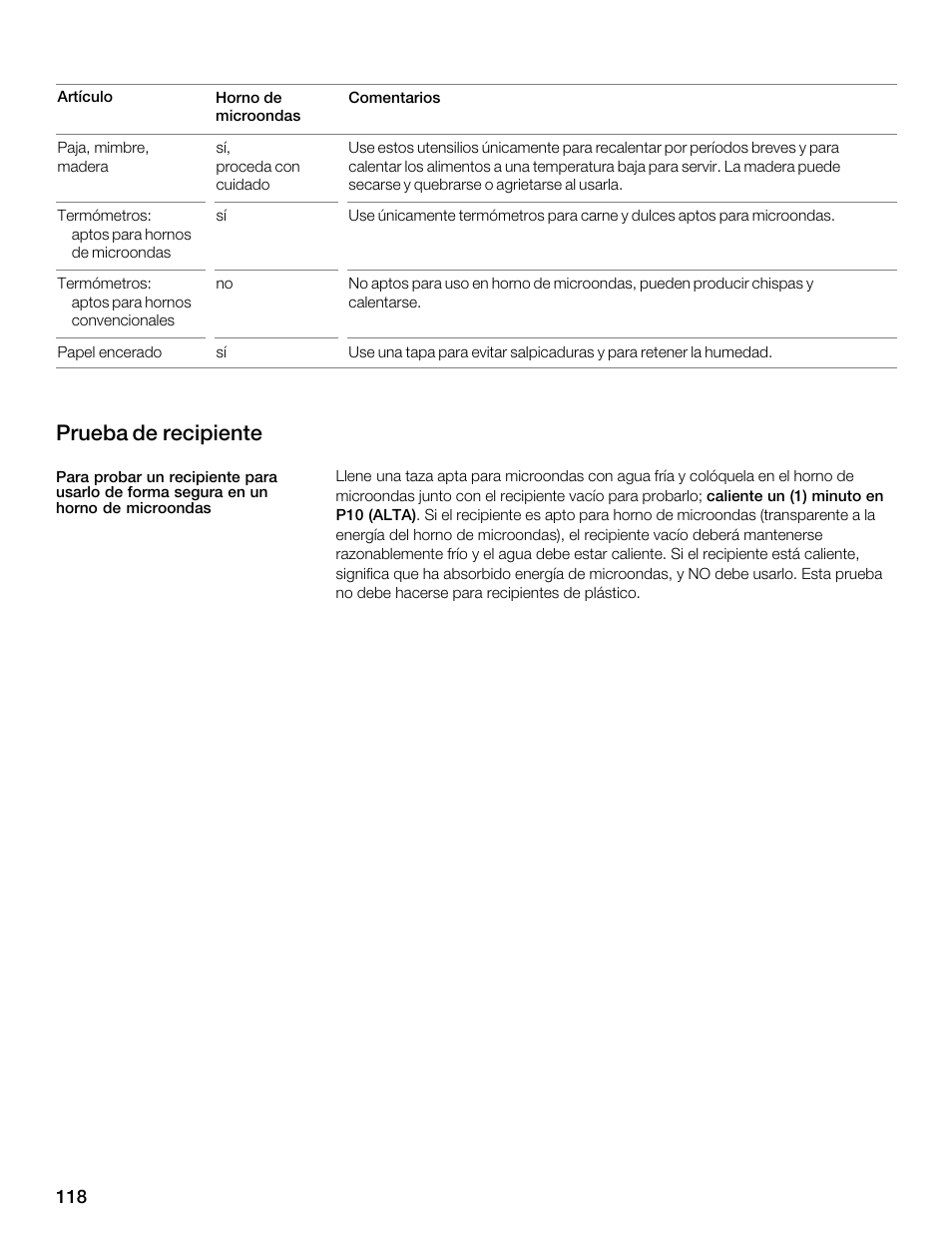 Prueba de recipiente | Siemens 30 Convection Microwave User Manual | Page 118 / 136