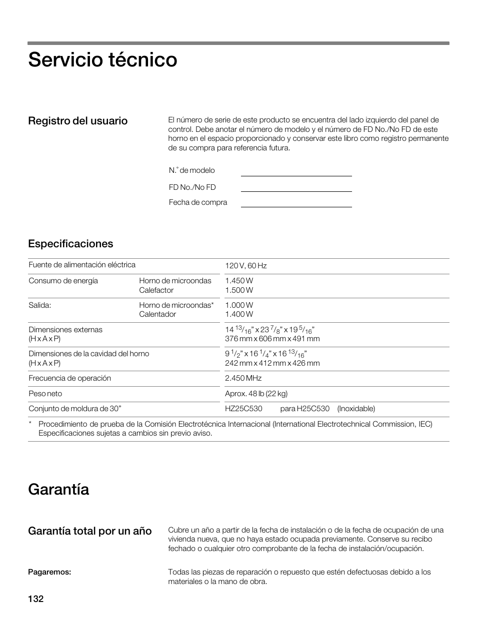 Servicio técnico, Garantía | Siemens 30 Convection Microwave User Manual | Page 132 / 136