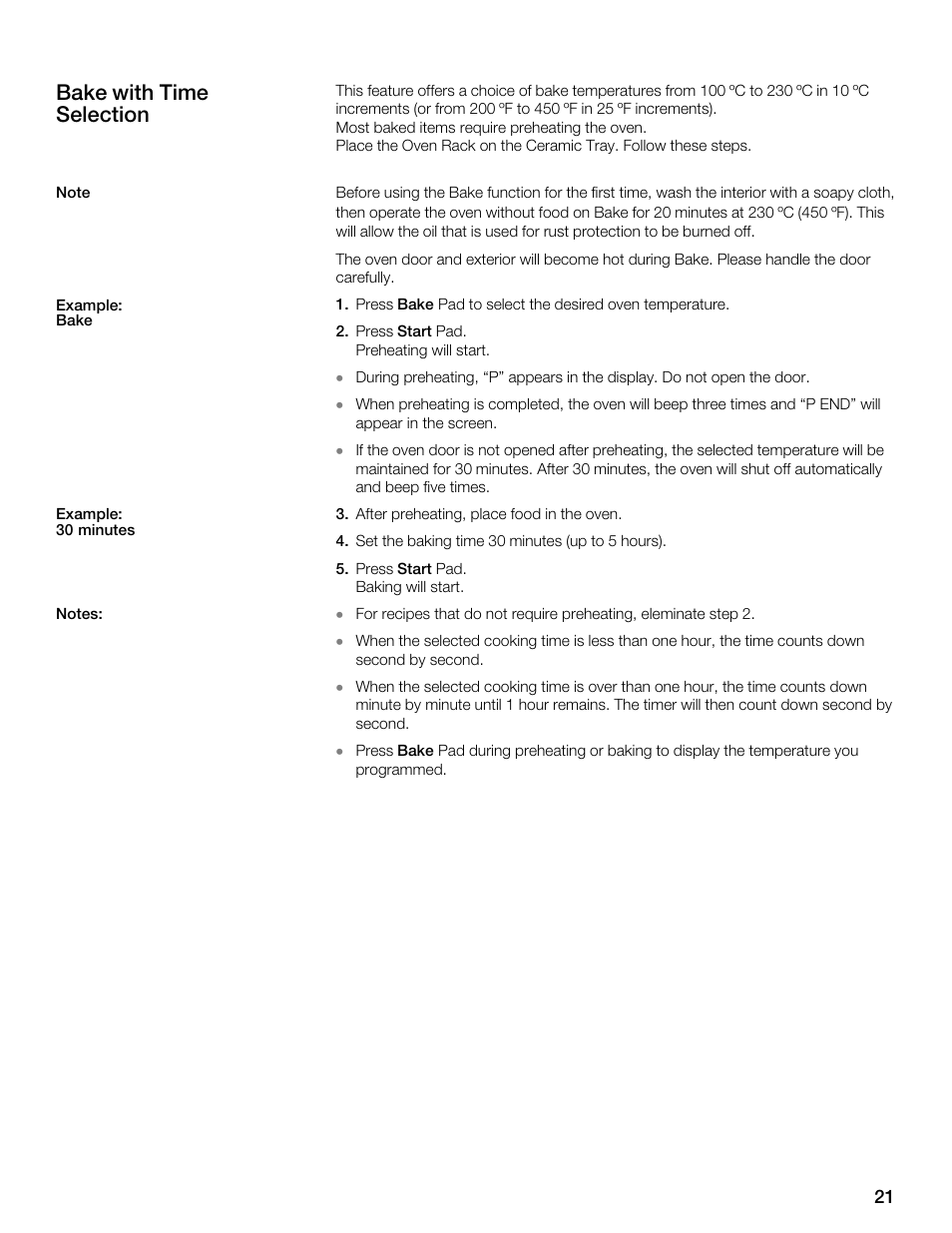 Bake with time selection | Siemens 30 Convection Microwave User Manual | Page 21 / 136