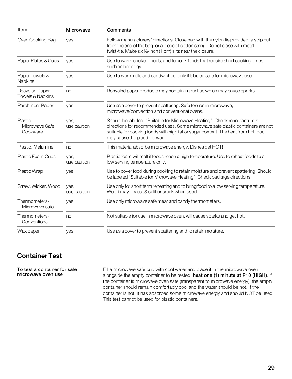Container test | Siemens 30 Convection Microwave User Manual | Page 29 / 136