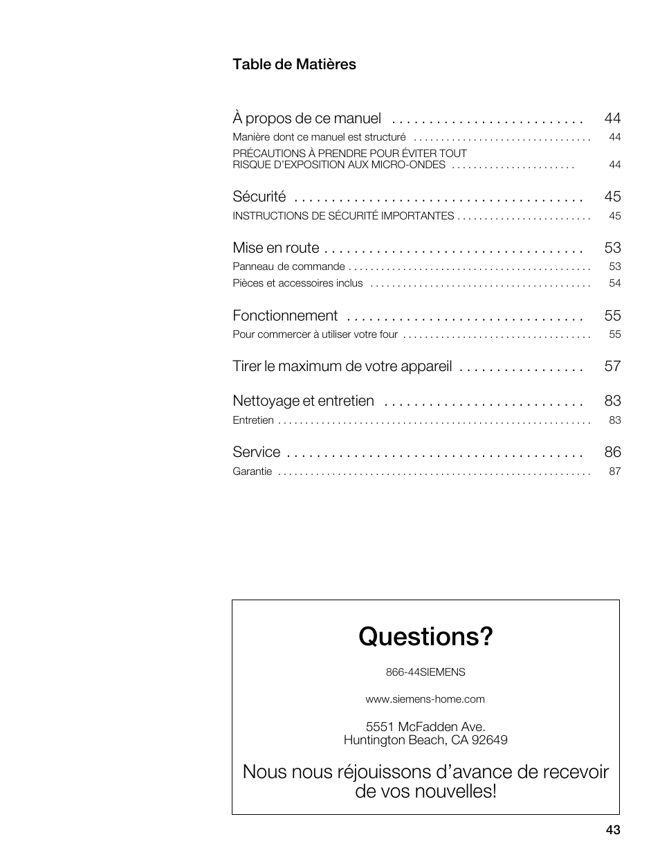 Questions | Siemens 30 Convection Microwave User Manual | Page 43 / 136