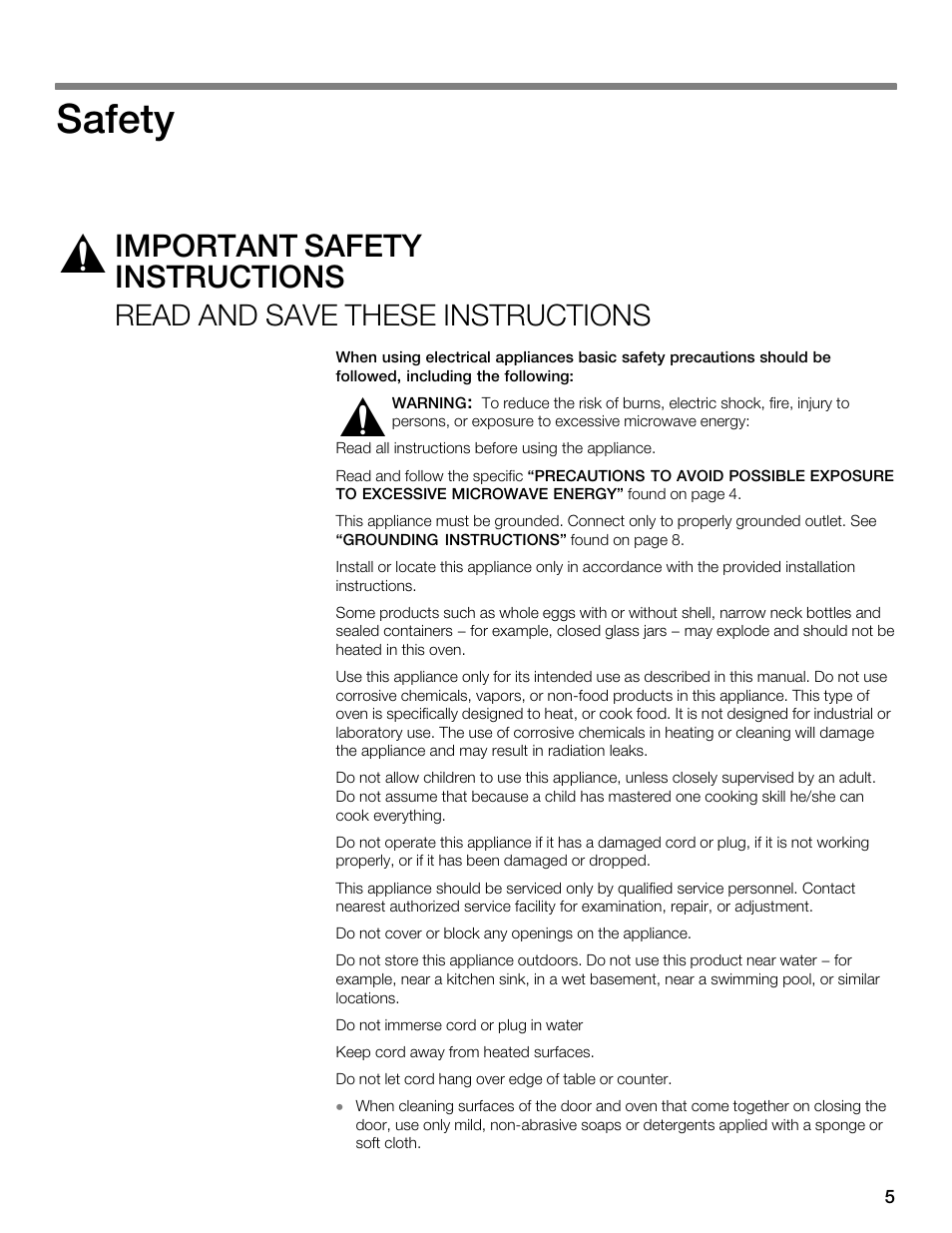 Safety, Important safety instructions, Read and save these instructions | Siemens 30 Convection Microwave User Manual | Page 5 / 136