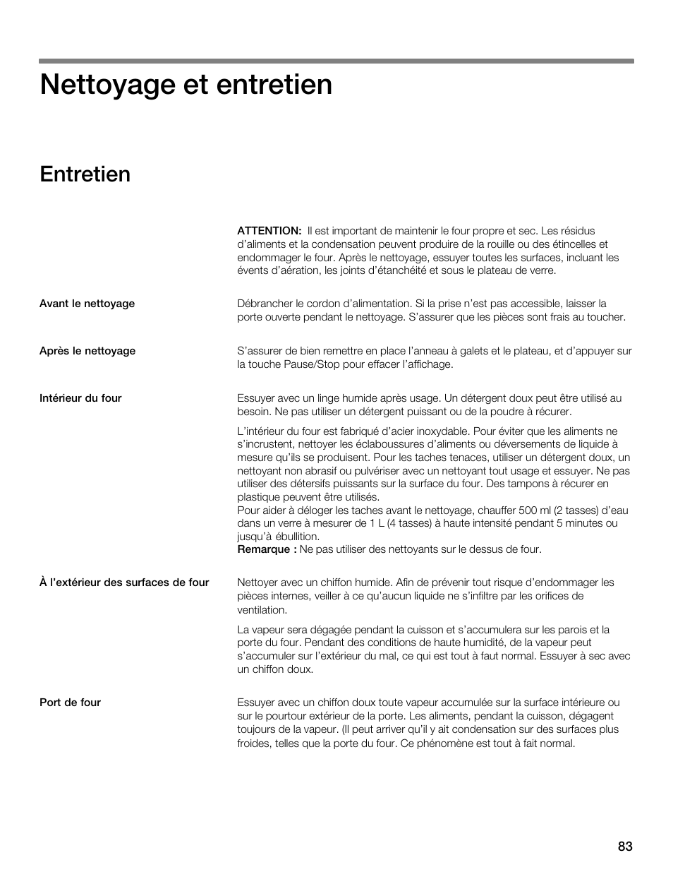 Nettoyage et entretien, Entretien | Siemens 30 Convection Microwave User Manual | Page 83 / 136